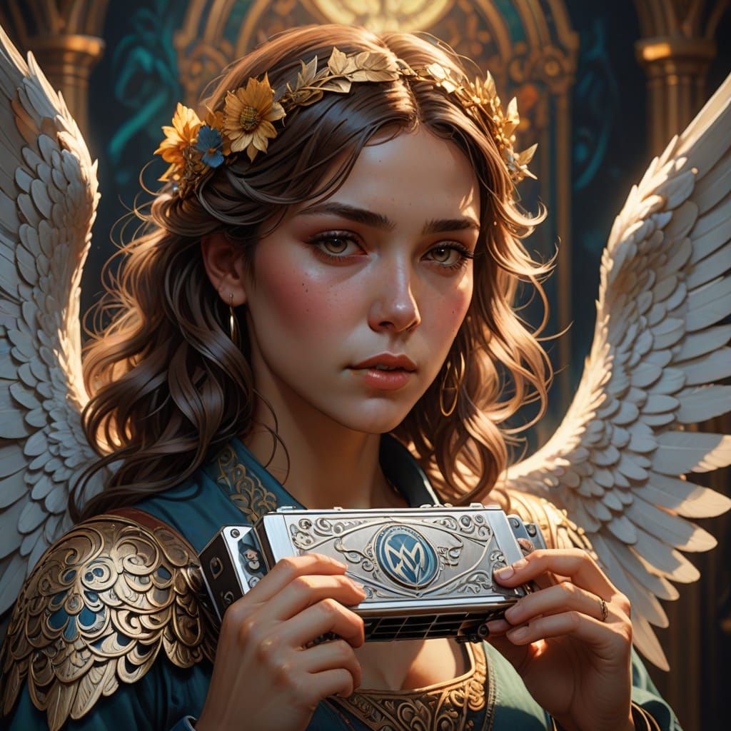 HARMONICA  WITH ACE OF SPADE LOGO AT THE FRONT WITH ANGEL FA...