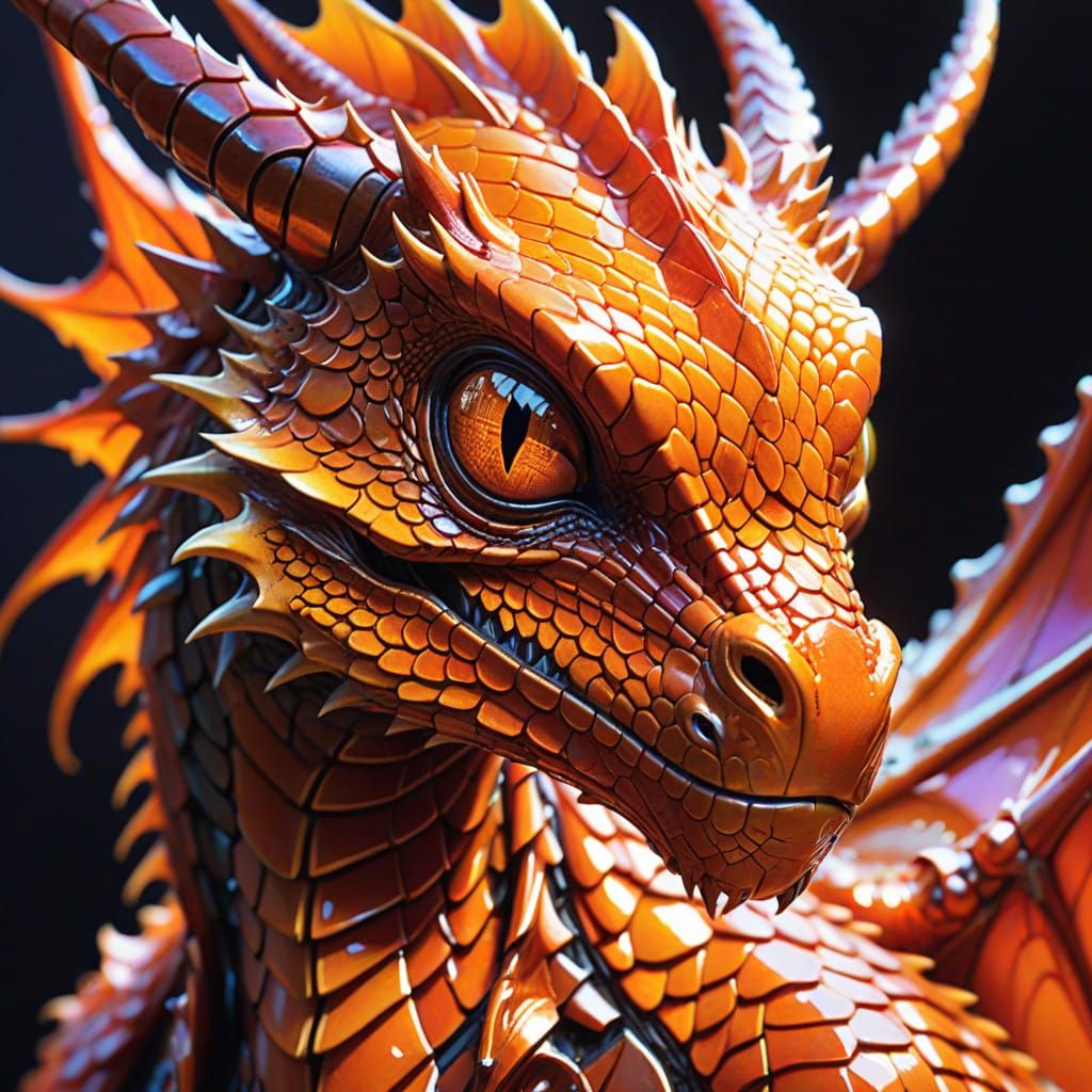 Hyper-Realistic Orange Dragon Portrait with Iridescent Scale...