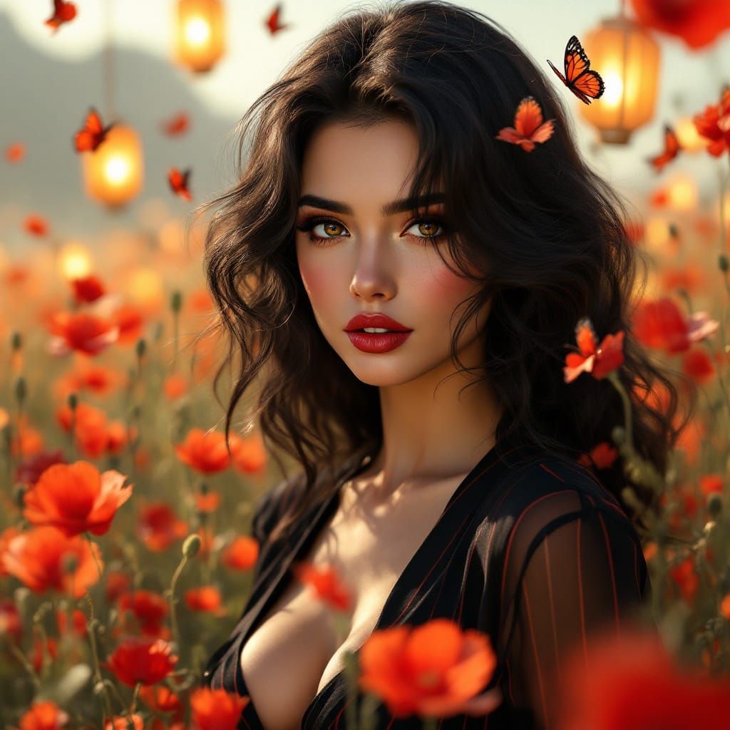 Ethereal Beauty in a Sun-Kissed Field of Red Poppies