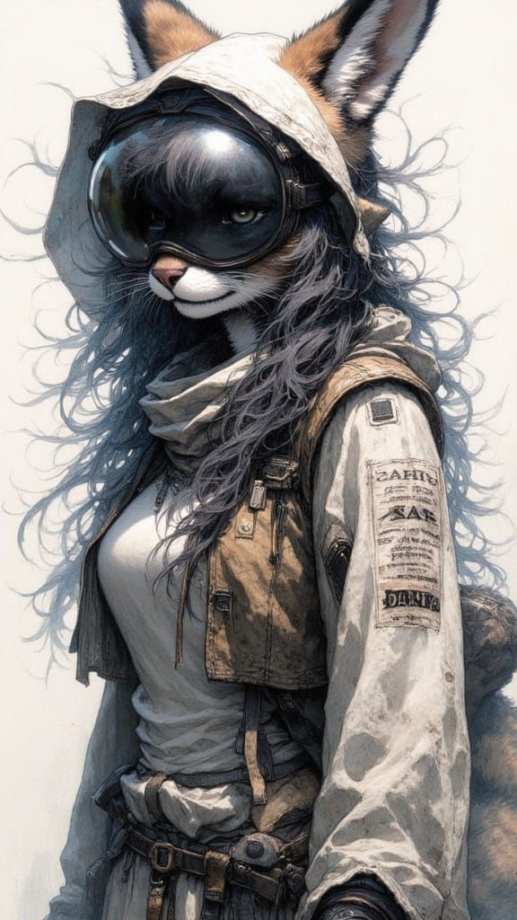 Apocalyptic Lynx with Goggles in Watercolour Style