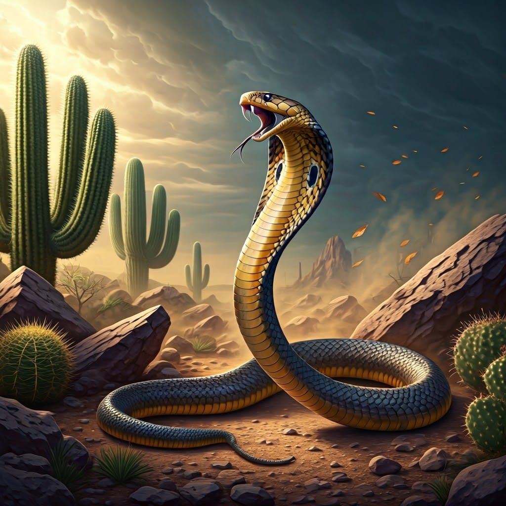 King Cobra Strikes: Realistic Wildlife Art