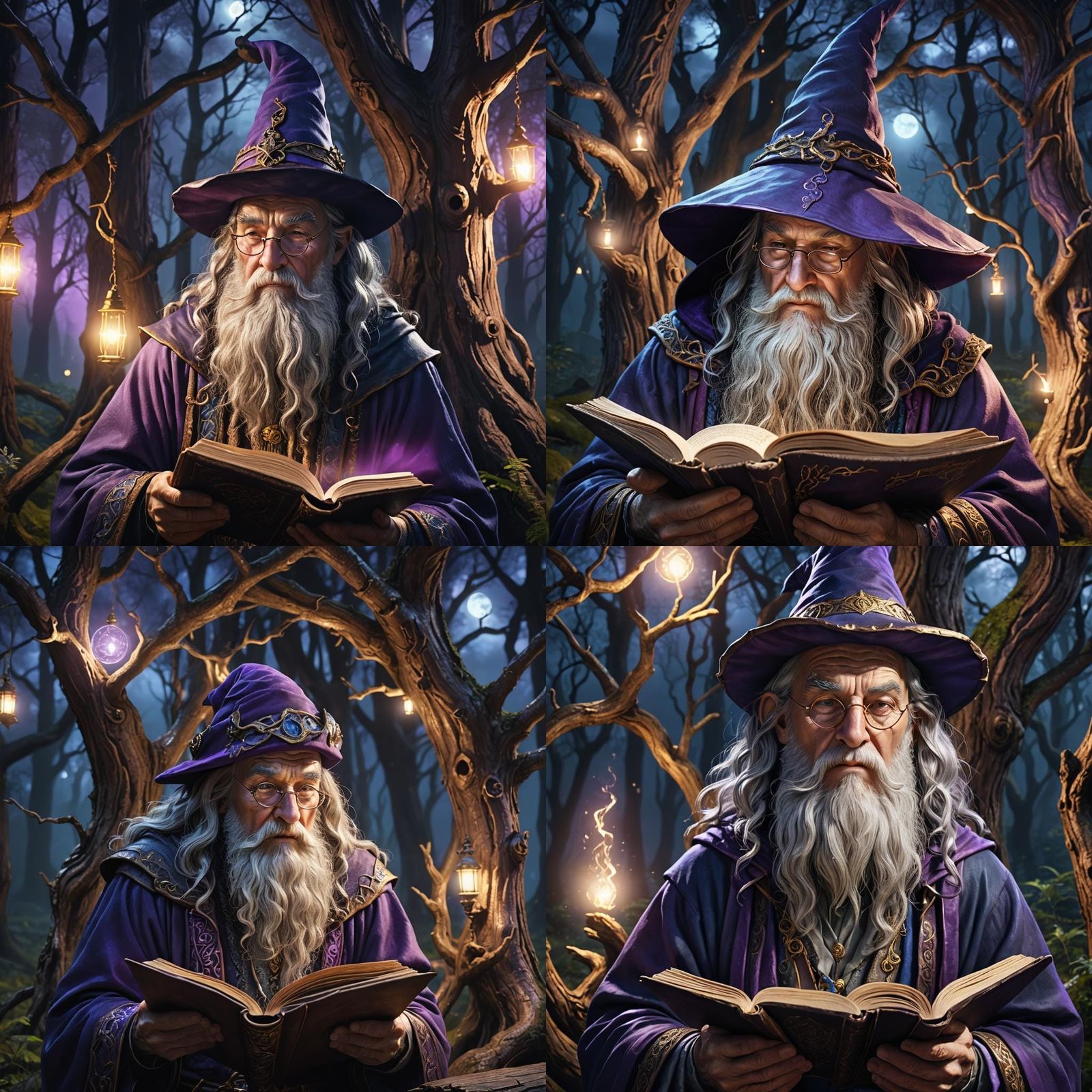 Mystical Wizard Reading in Enchanted Forest