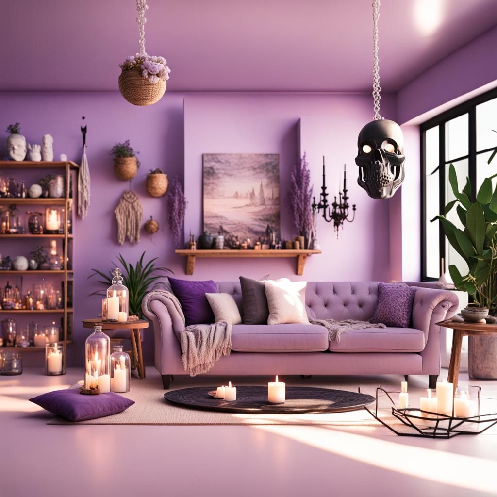 Cozy Caribbean Witch Living Room with Crystals