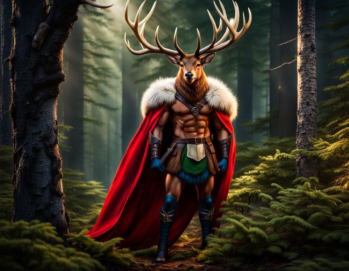 an anthropomorphic bipedal furry masculine Elk with a flowin...