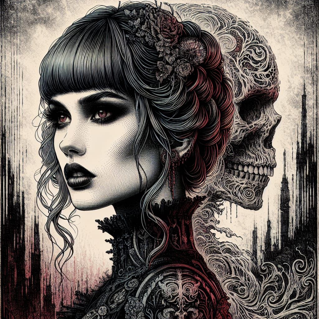 Gothic Woman Portrait in Medieval Dystopian Setting