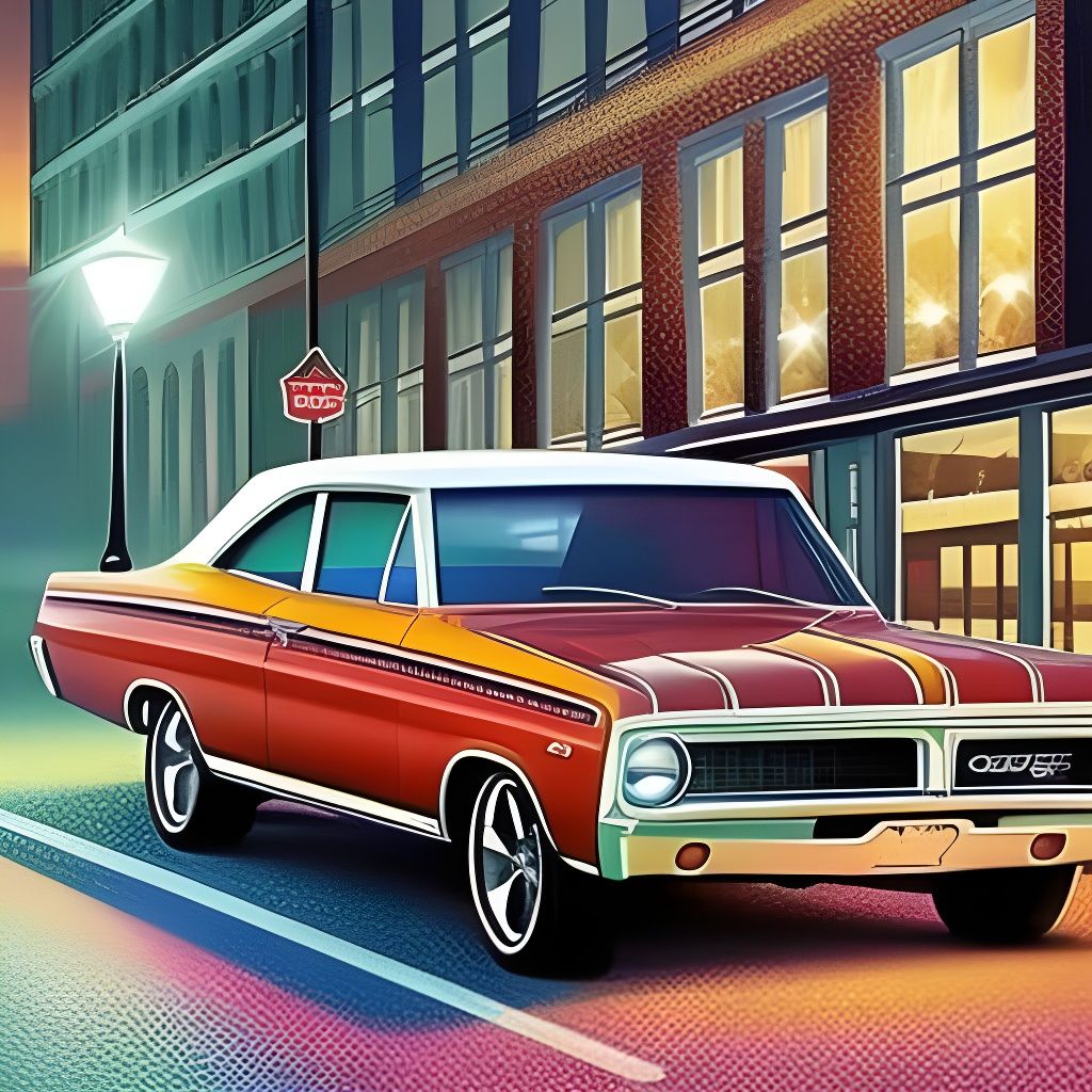 1968 Dodge Charger at Night as Vintage Painting