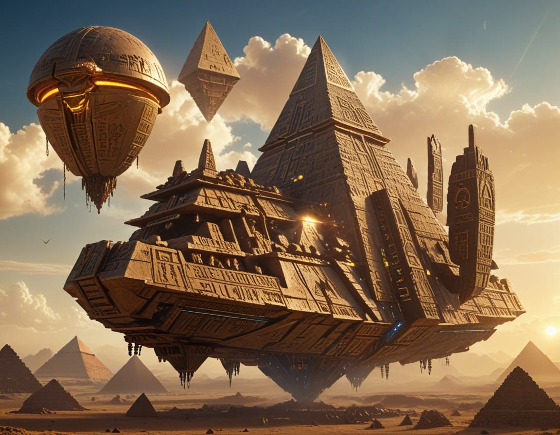 Alien Spaceship with Egyptian Hieroglyphs Concept Art