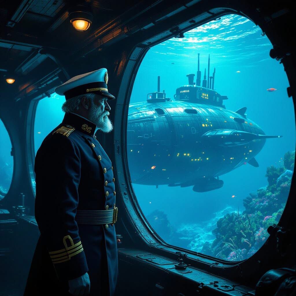 Colossal Submarine Captain in Alien Ocean Digital Matte Pain...