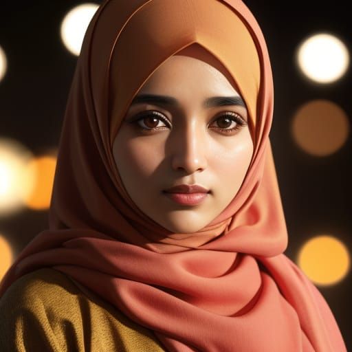 Golden Lit Portrait of Woman in Hijab