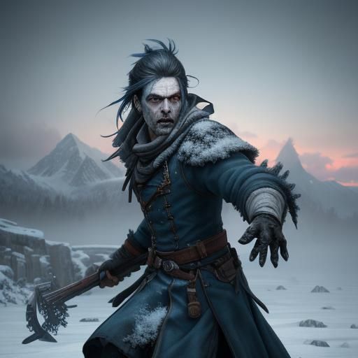 Zombie Hurls Snowball in Dramatic Matte Painting