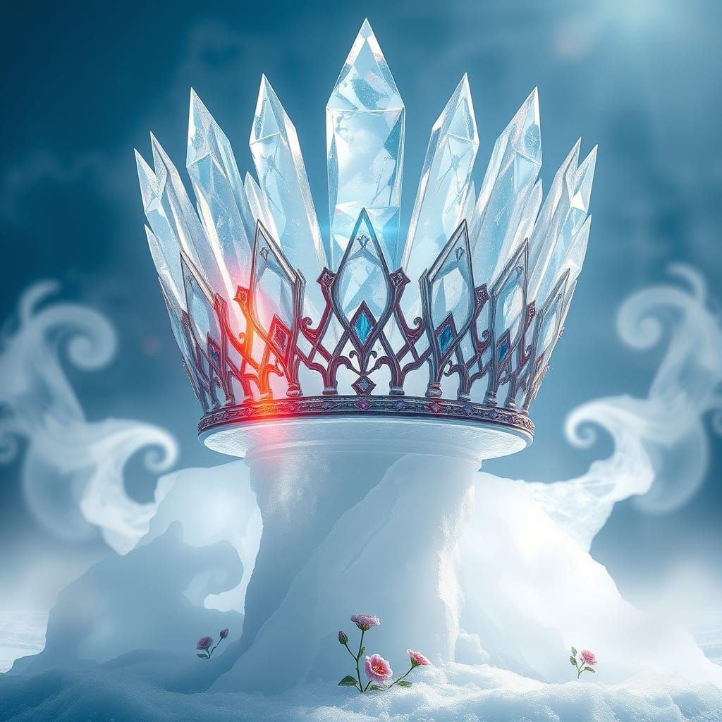 Majestic Ice Crystal Crown in Ethereal Landscape