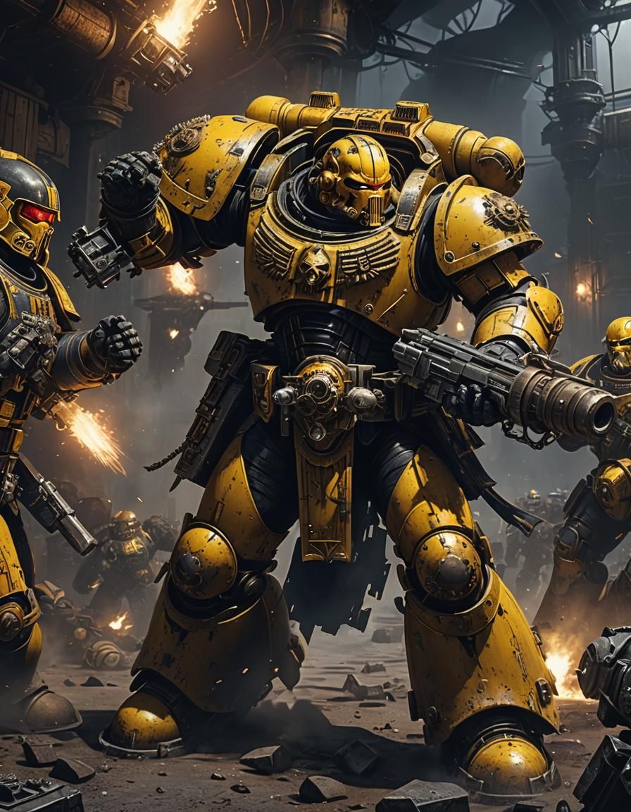 Imperial Fists Space Marine Battle in Grimdark Setting
