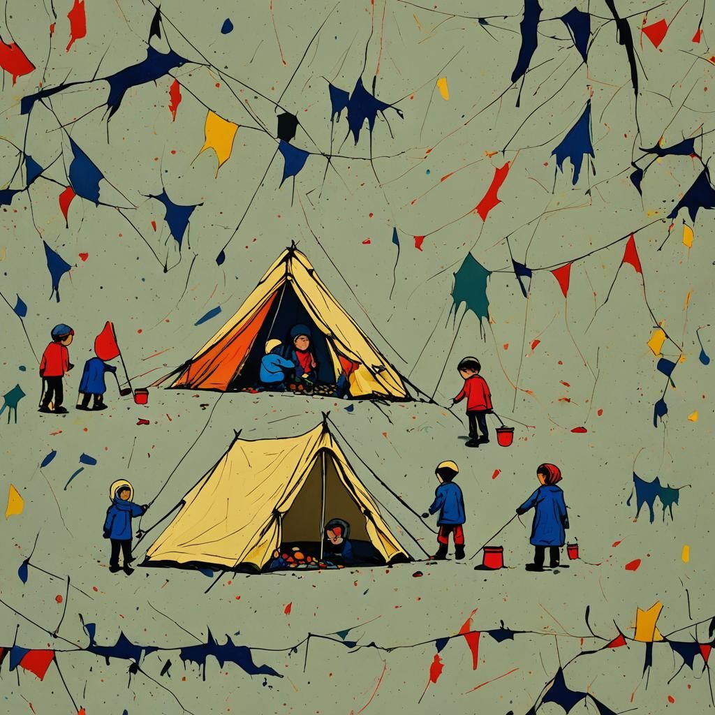 Abstract Art Image: Children in Tent Facing Hardship