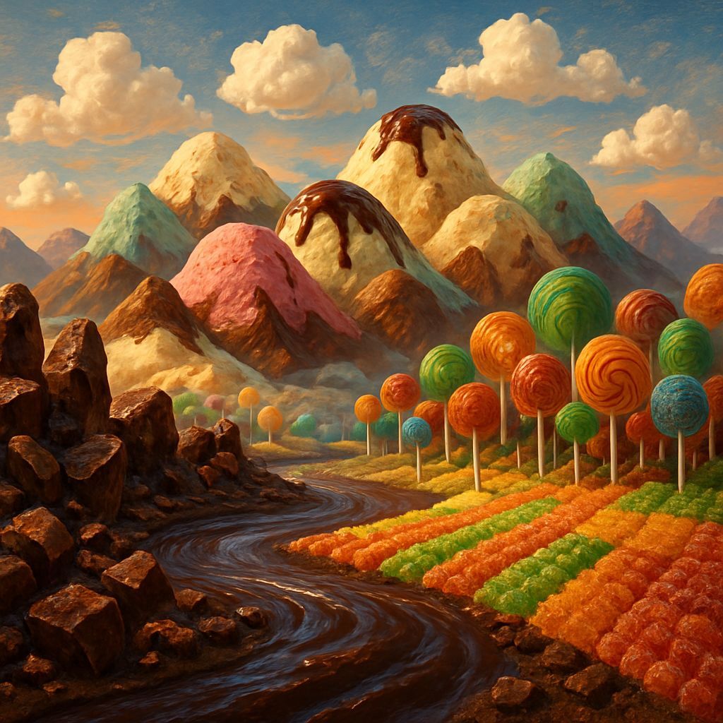 Fantastical Candy Mountain Landscape in Matte Painting Style