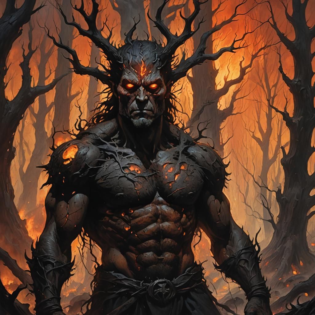 One-Eyed Giant in Fiery Underworld: Dark Fantasy Art