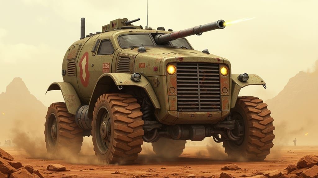 Retro-Futuristic War Machine Dominates the Martian Landscape
