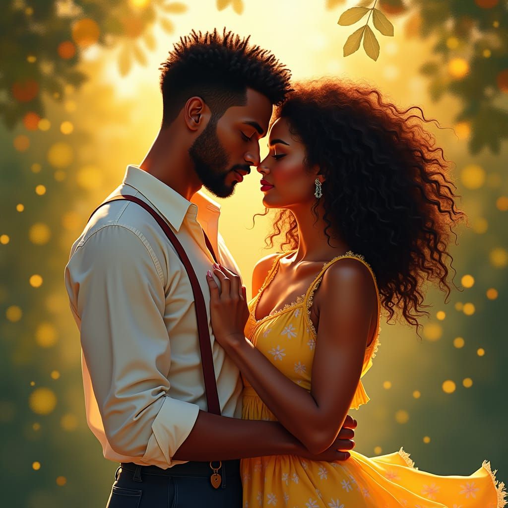Harmonious Mixed-Race Couple Dancing in Golden Light