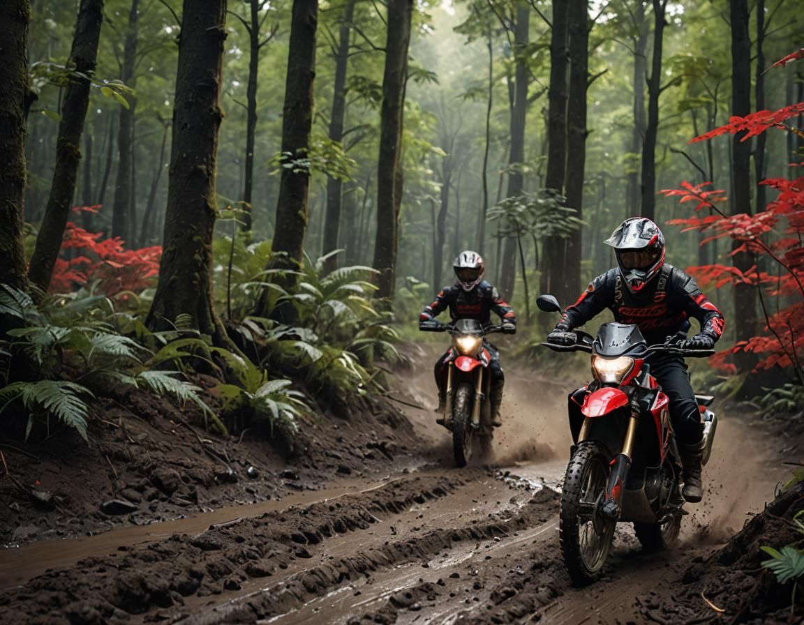 Motorcycle Rider on Forest Path: Photorealistic Matte Painti...