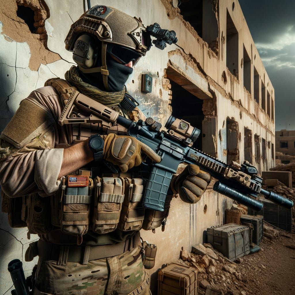 War-Torn Soldier in Tactical Gear, Cyberpunk Style