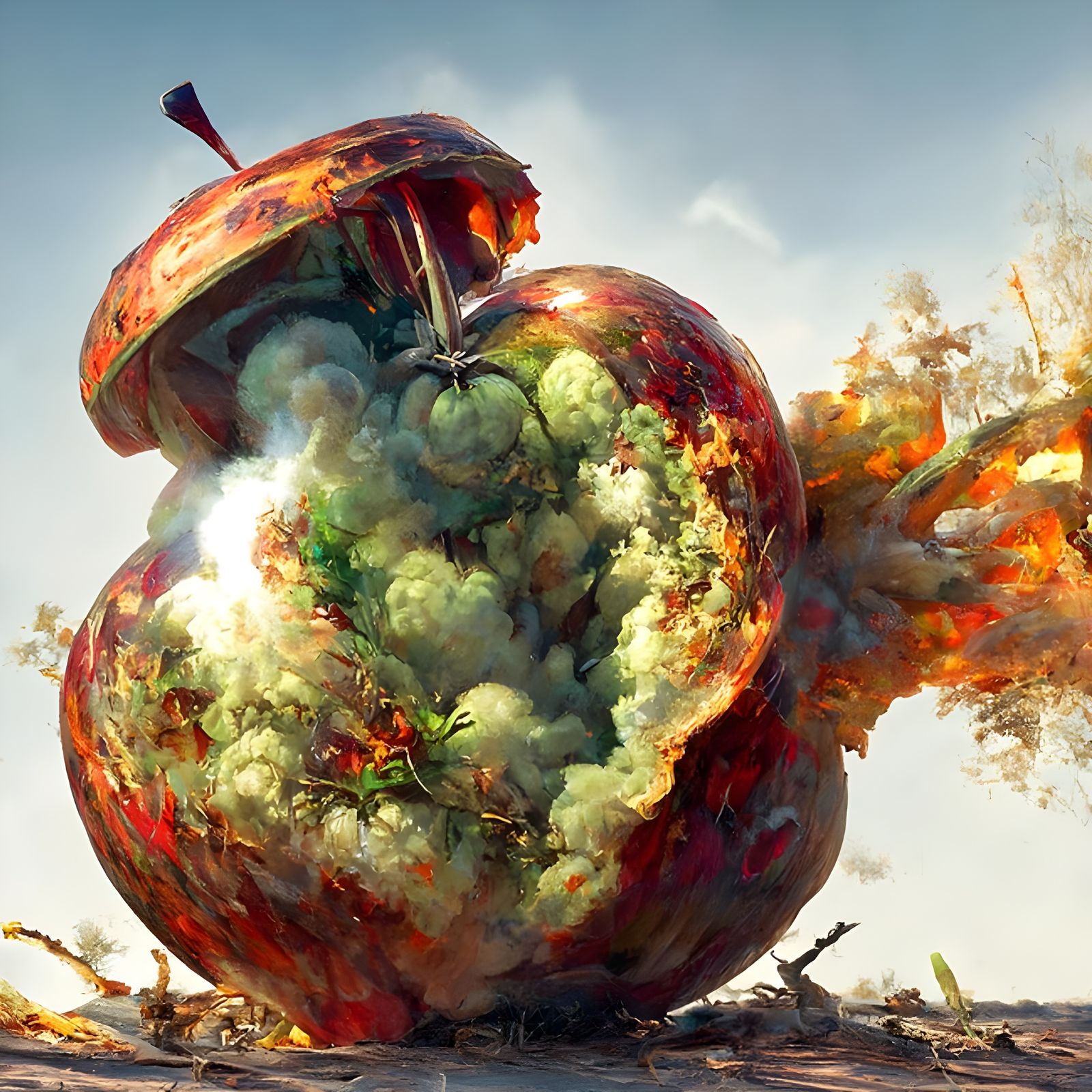 Apple Grenade Explosion: Hyperdetailed Maximalist Art