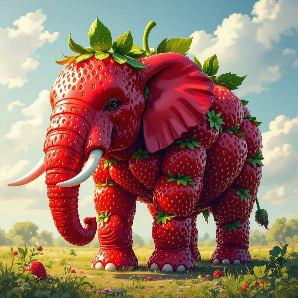 Gigantic Strawberry Elephant in Digital Painting Style