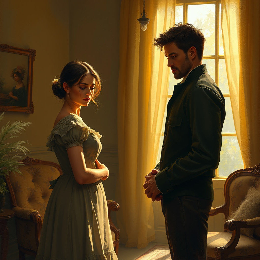 Nostalgic Couple in Golden Light, as Oil Painting