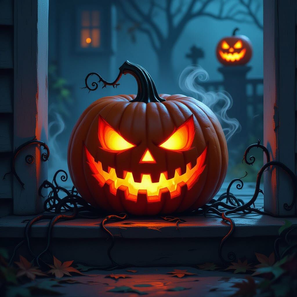 Terrifying Halloween Pumpkin with Glowing Eyes