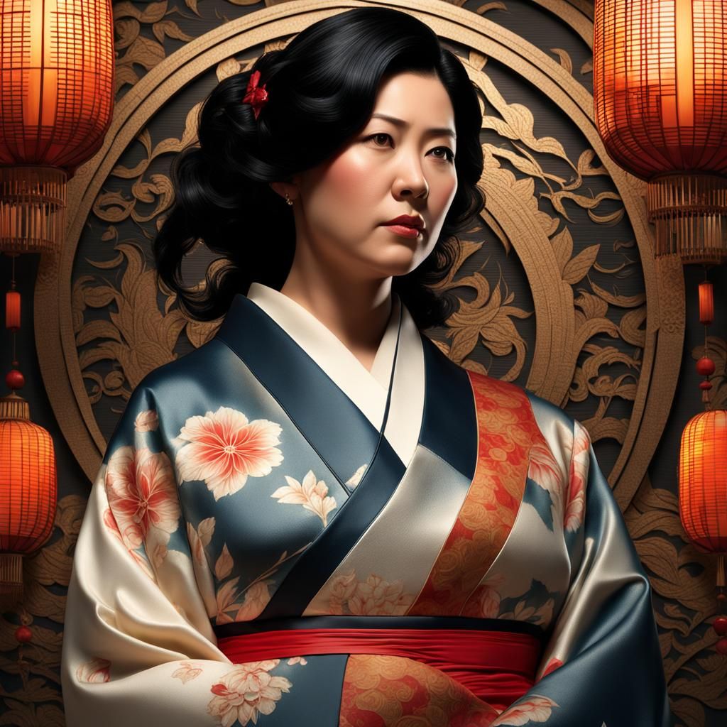 Attractive Japanese Woman Portrait in Detailed Matte Photogr...