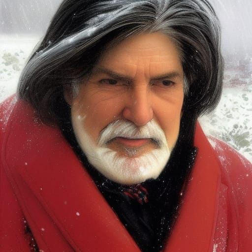 Striking Portrait of Elderly Man in Snowfall