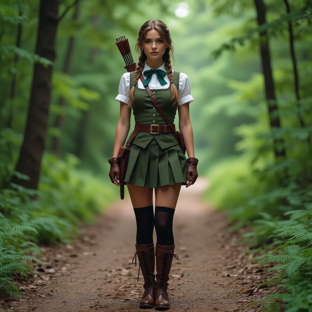 Realistic Female Ranger in Stockings and Skirt