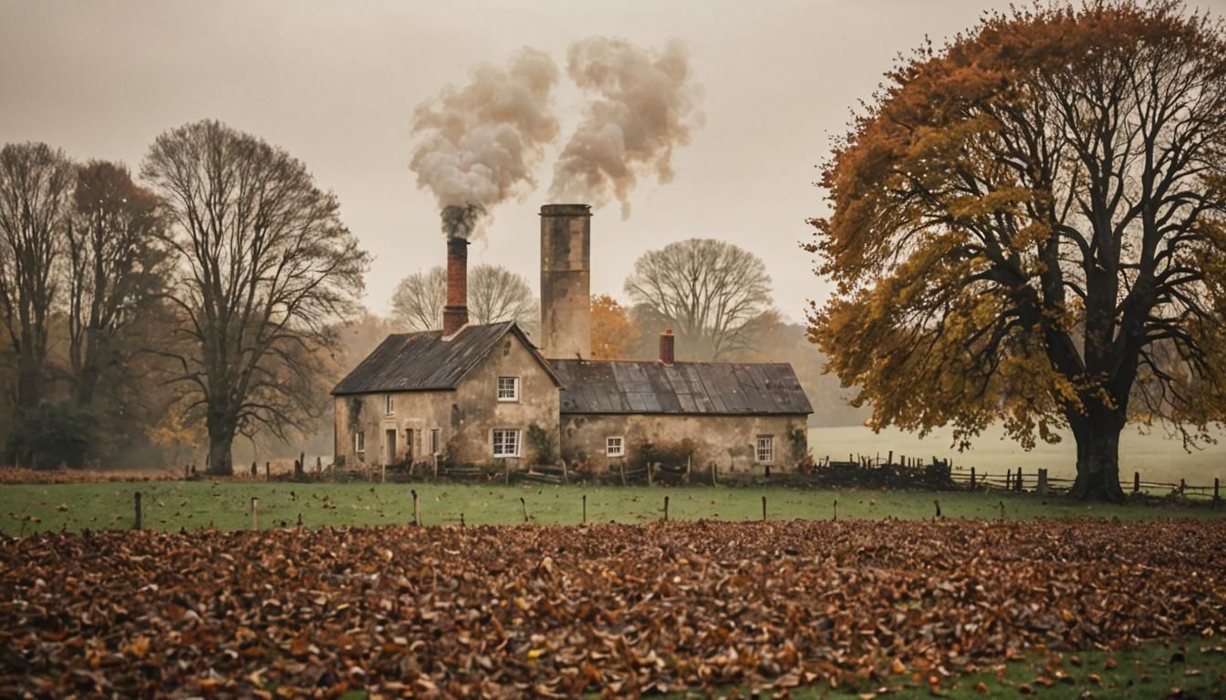 Serene Autumn Farmhouse Landscape Photography