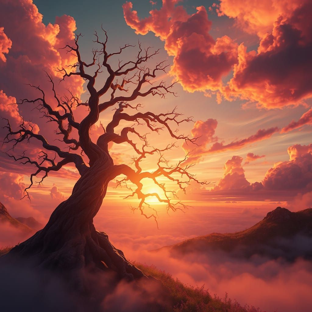 Golden Sunset Illuminates Majestic, Twisted Tree