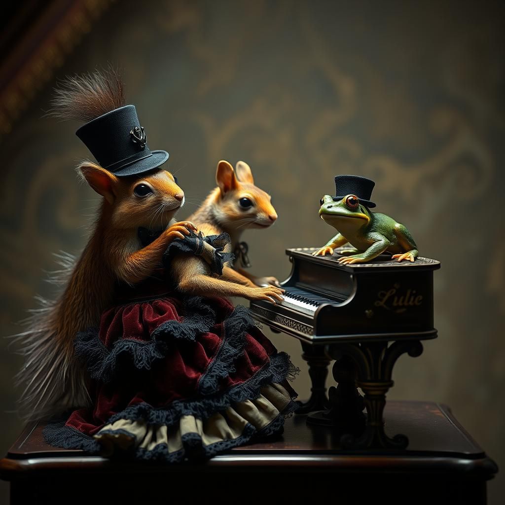 Victorian Taxidermy Scene in Hyperrealistic Style