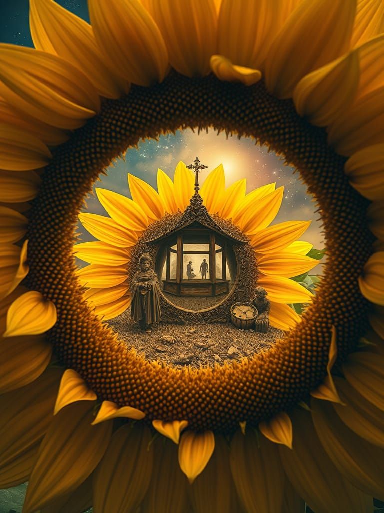 Whimsical Native Encounter in Vibrant Sunflower Realm