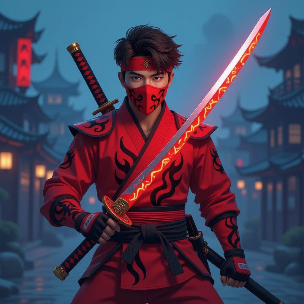 Red Fire Ninja Warrior in Futuristic Ninjago City