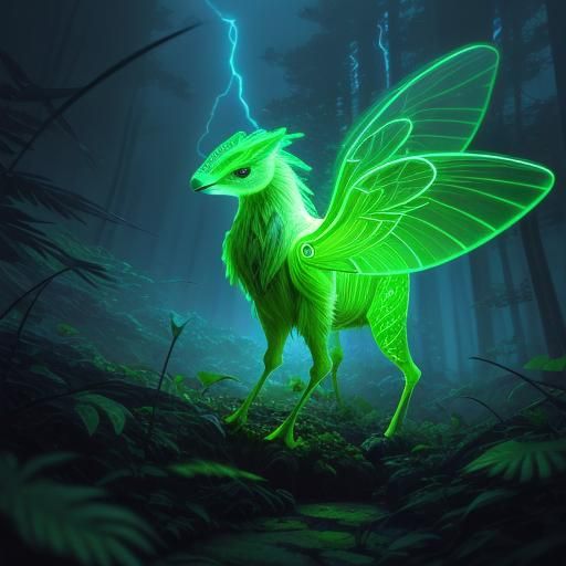 Neon Lightning Bug in Mystical Forest
