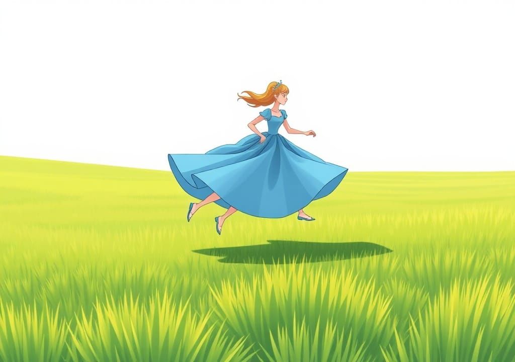 Cartoon Princess Sprinting Across Plains in Anime Style