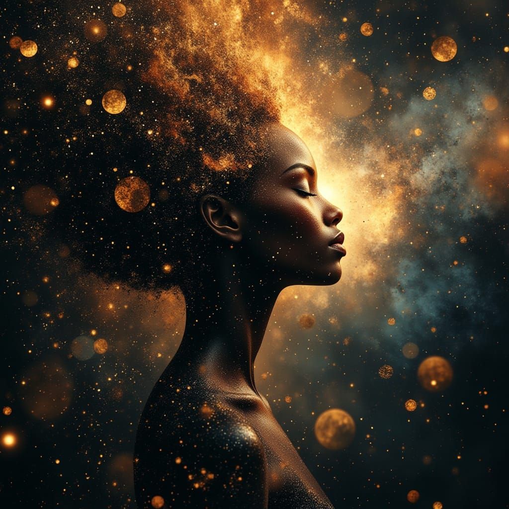 African Mother Goddess in Cosmic Nebula - Dark Fantasy Art