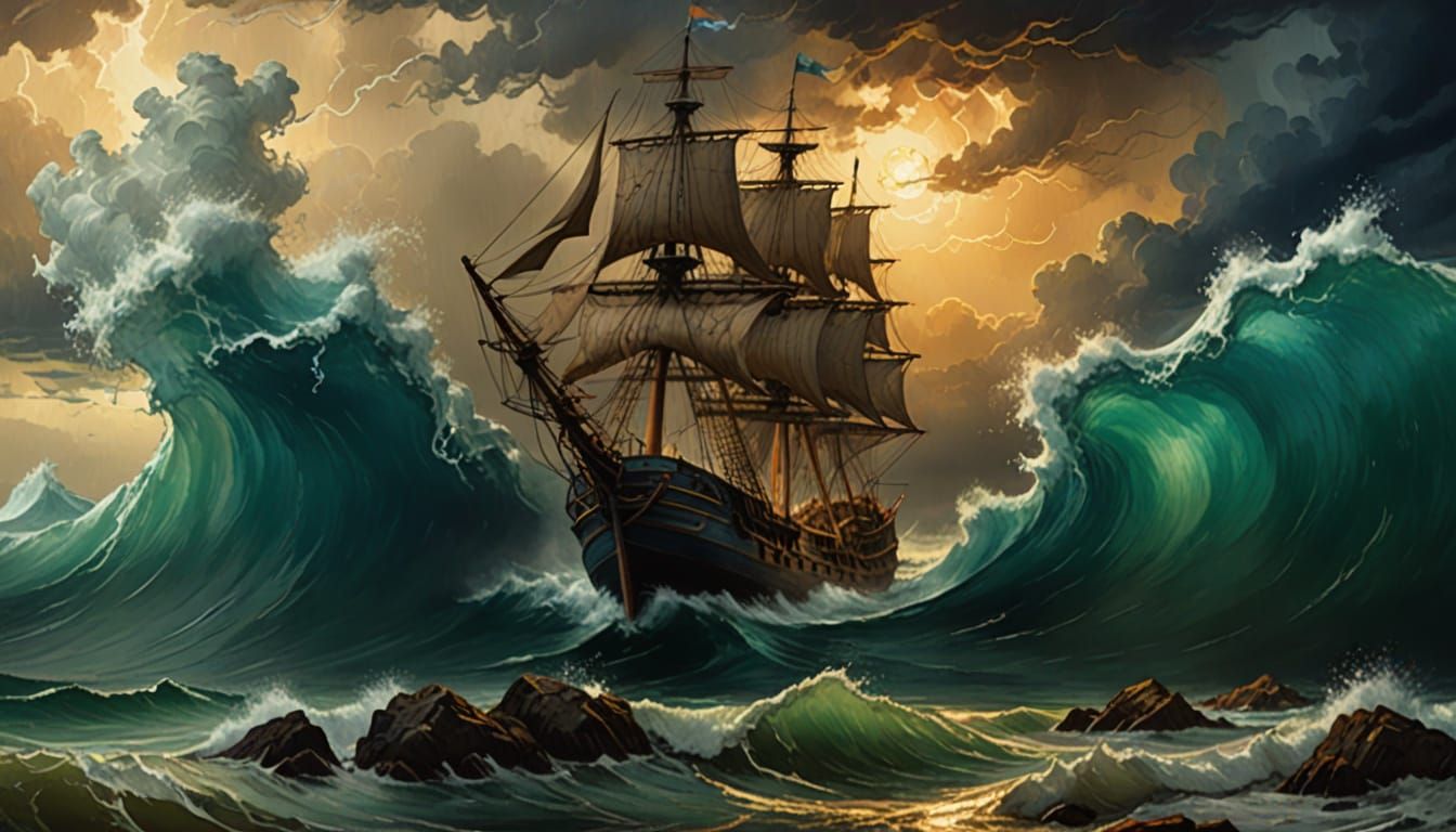 Stormy Seascape in Expressive Oil Painting Style