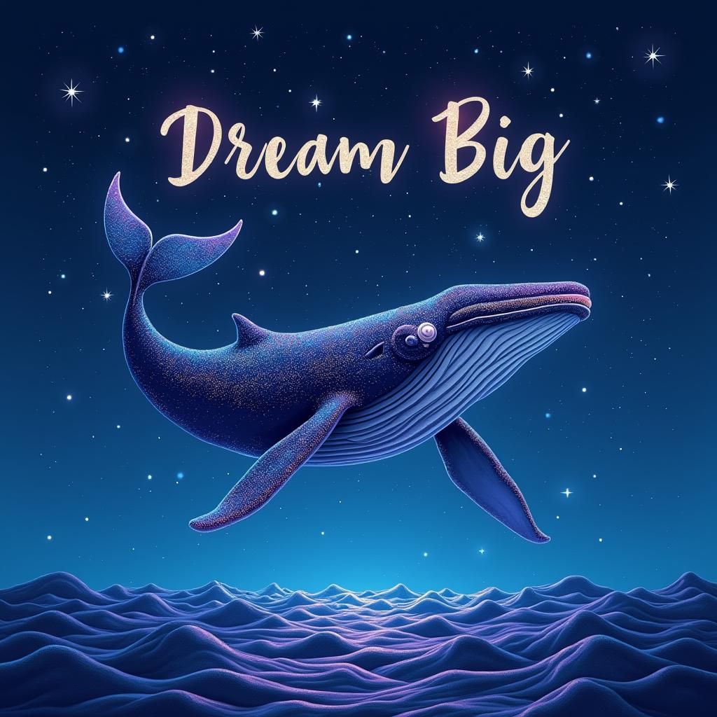 Whale Swimming Under Starry Sky with Dream Big