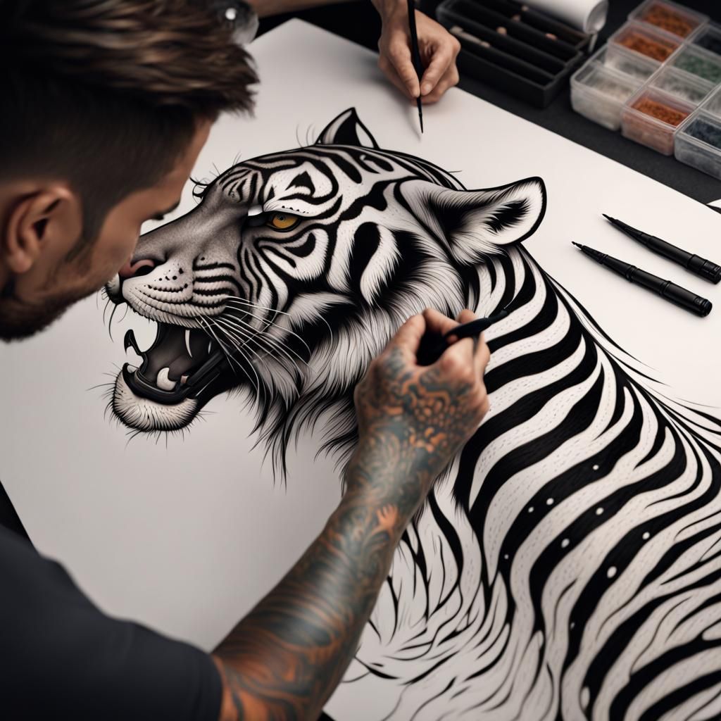 Tiger Stripes Tattooed on Zebra, Detailed Matte Painting