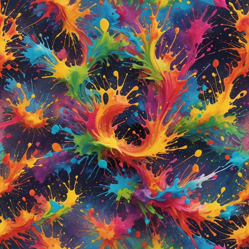 Rainbow Ink Splatter Dreamlike Digital Art