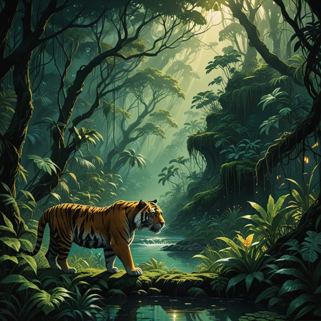 Majestic Tiger in Vibrant Exotic Jungle