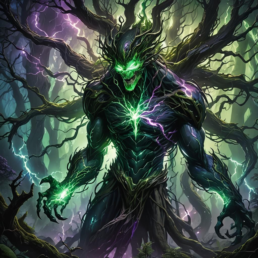 Kryptonite Green Lightning Entity in Mystical Forest