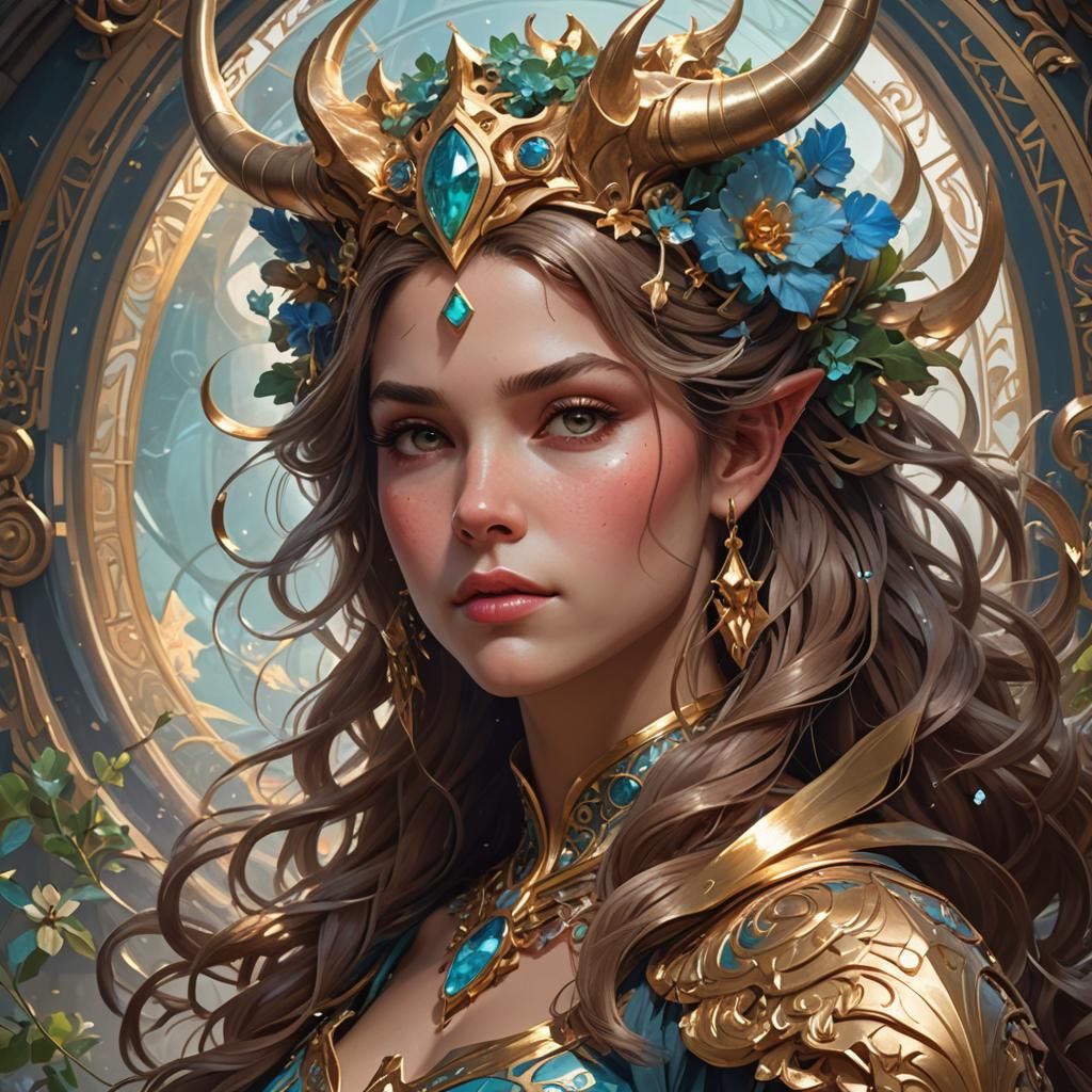 Princess with Capricorns: Hyperdetailed Art Portrait