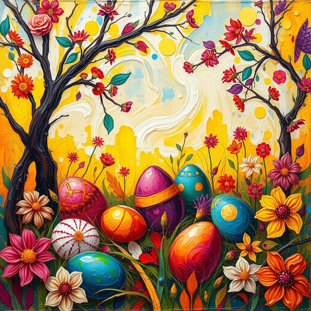 Neo-Impressionist Easter Celebration in Vibrant Acrylic Colo...