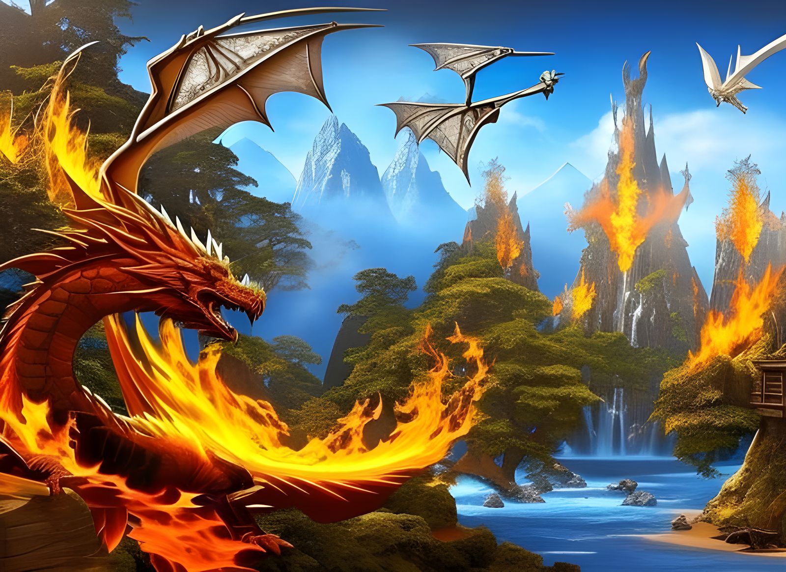 Elemental Dragons in a Magical Setting