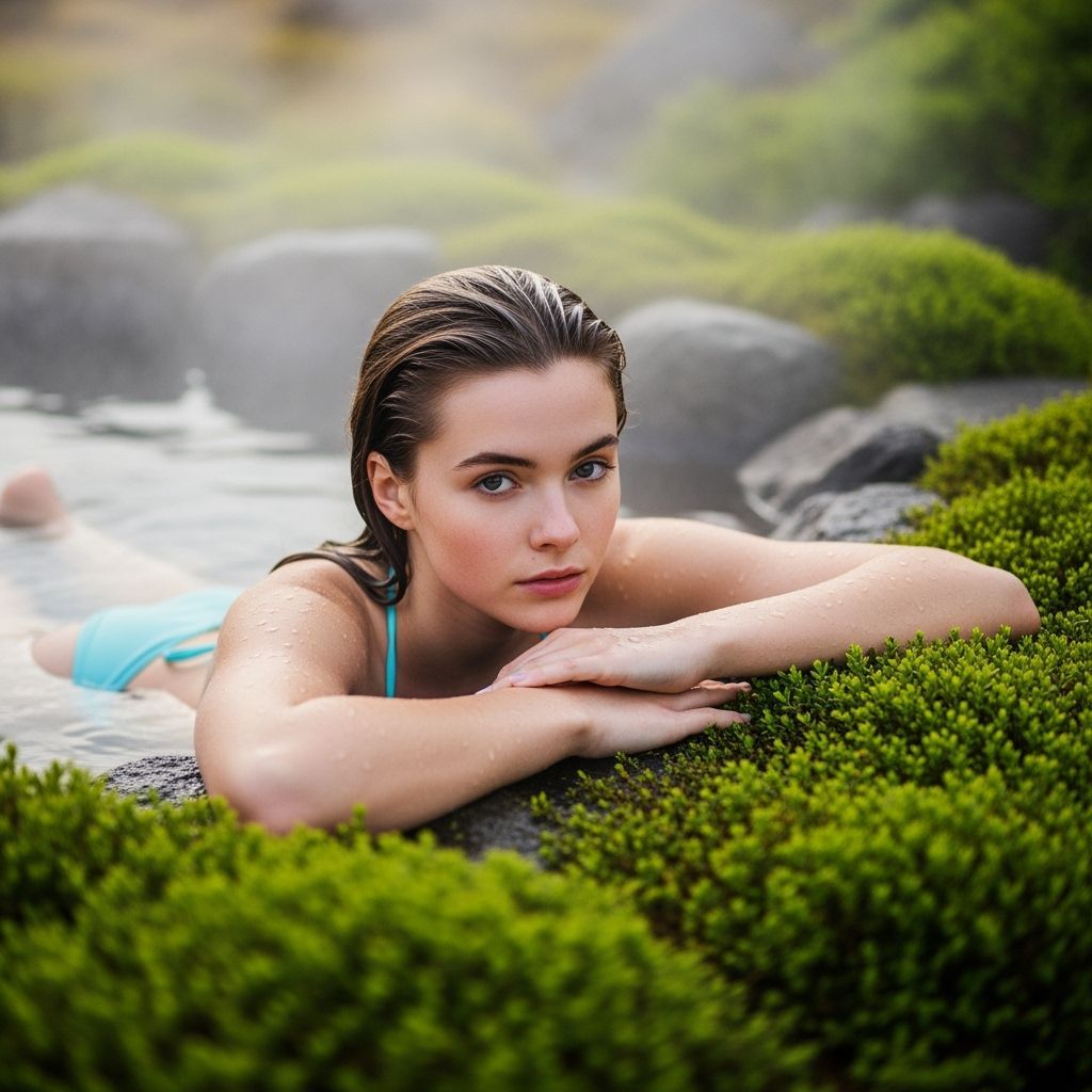 Icelandic Woman Relaxing in Natural Hot Tub