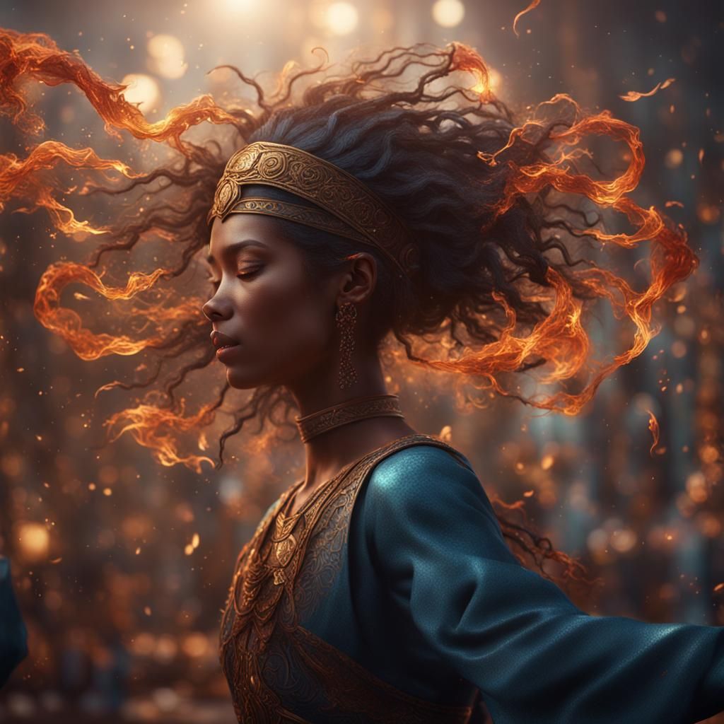 Girl Dancing with Closed Eyes in Detailed Matte Painting