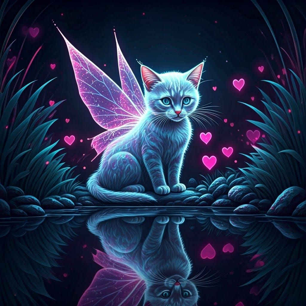 Bioluminescent Fairy Cat in Psychedelic Dreamscape